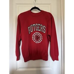Rutgers University 1980s Vintage Raglan Crewneck Sweatshirt Red Furst Of A Kind